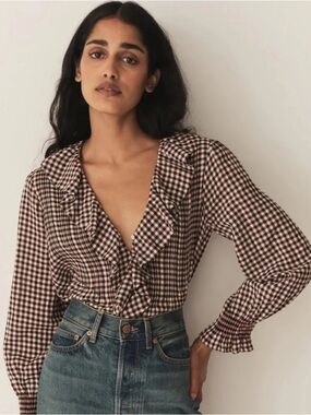 DOÊN‎ Delphine Plaid Ruffle Hardy Top XXS